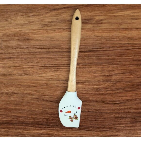 Snowman-Themed Silicone Spatula With Wooden Handle 12" Christmas Holiday - Picture 1 of 6